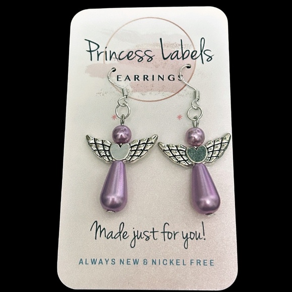 Hand Crafted Earrings 3-D Articulating Angel Lavender Pearl Silver Plate Wires - Picture 4 of 8